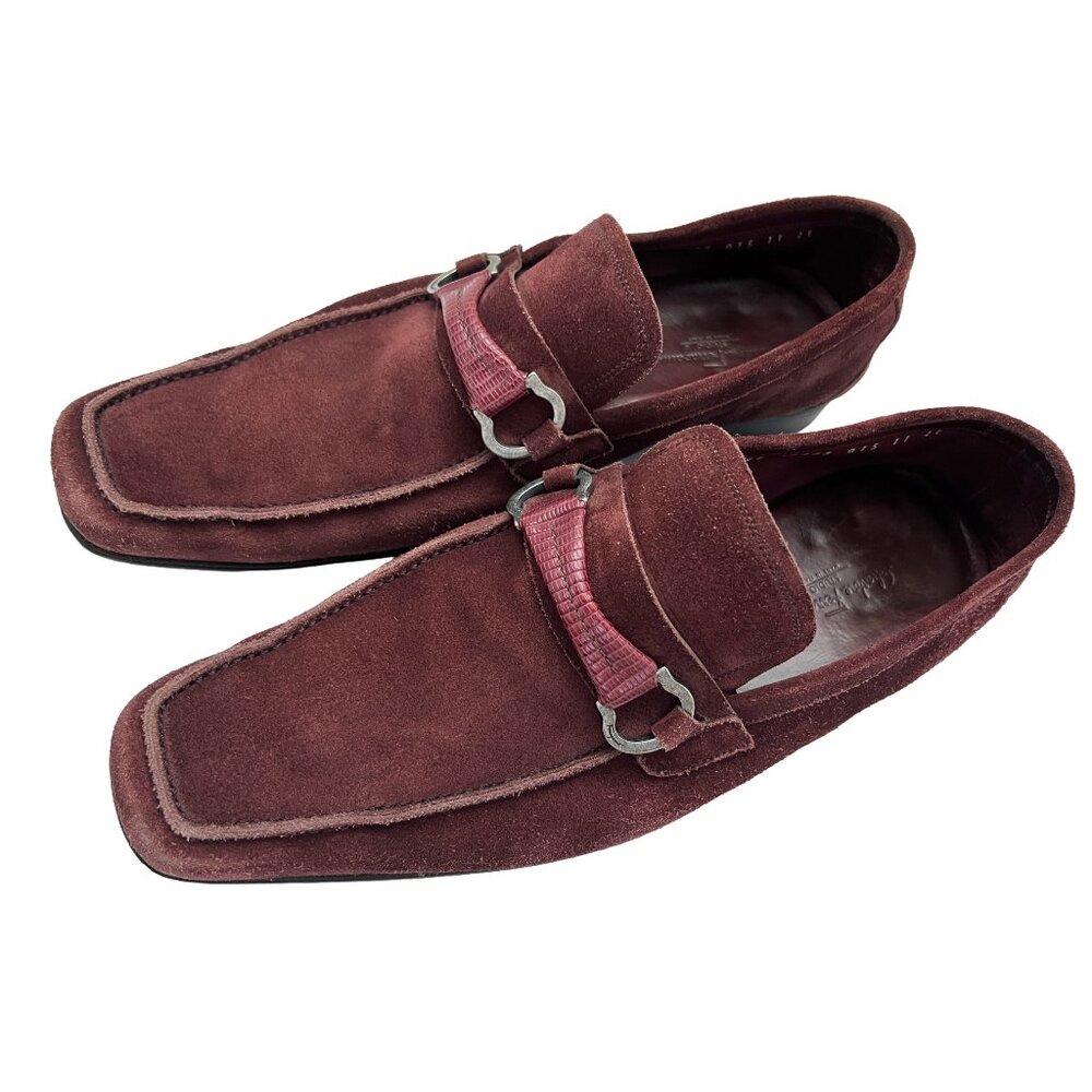 $1150 Salvatore Ferragamo AMICO Shoes Lizard Skin Gancini Silver Bit Loafers 11 - Picture 3 of 10
